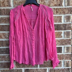 Free People Long Live Love Buttondown Elegant Pink Women's Top
